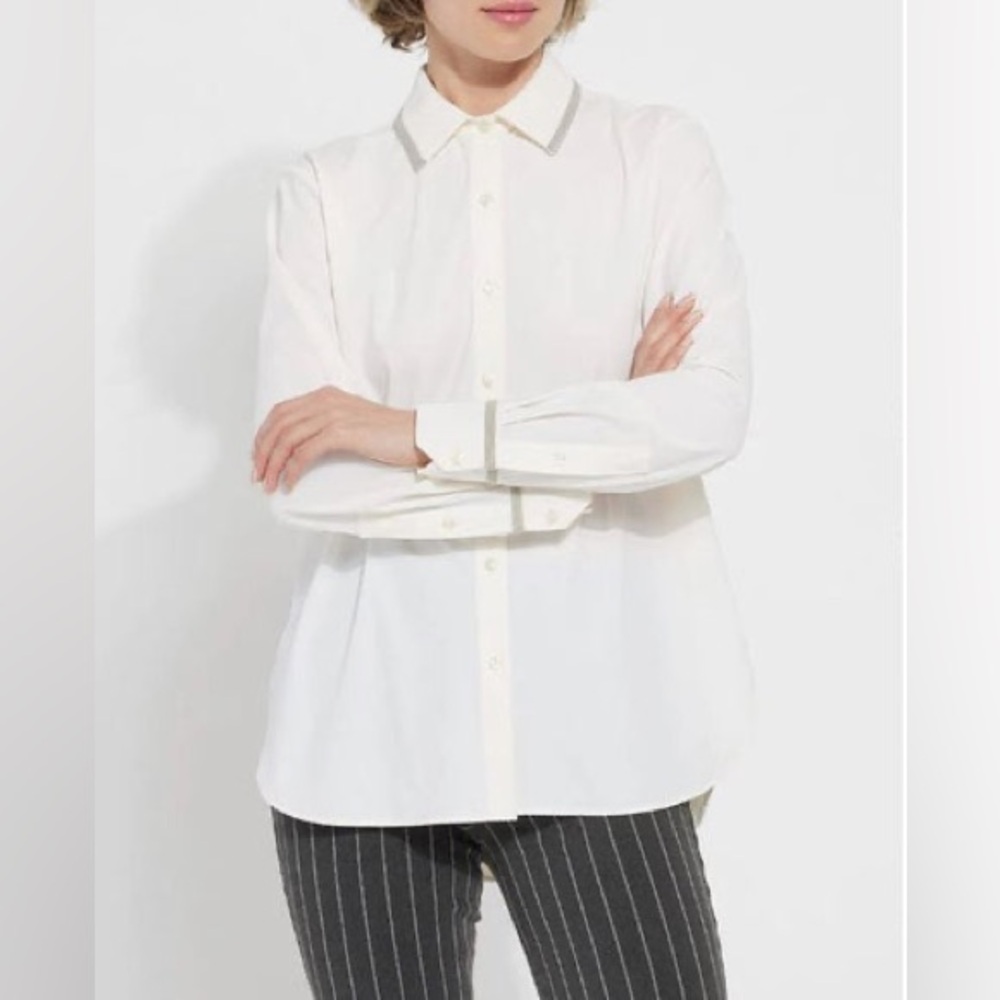 NWT Lysse Stacia Micro Beaded Shirt with beaded cuffs/collar